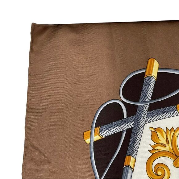 Vintage Silky Square Scarf Ornate Regency 34 Inch Gold Tones Classic Chic Crown - Picture 6 of 7